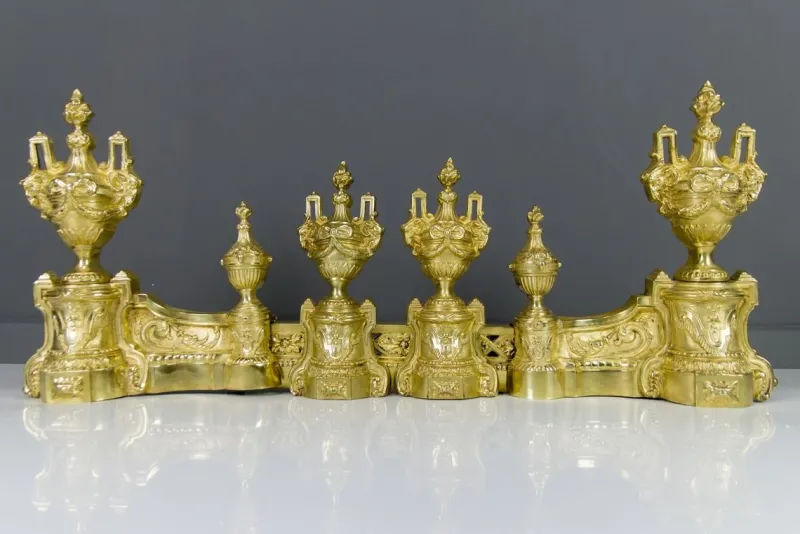 Outlet Pamono Louis XVI Style Bronze Fireplace Set from Charles Casier, Set of 5