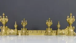 Outlet Pamono Louis XVI Style Bronze Fireplace Set from Charles Casier, Set of 5