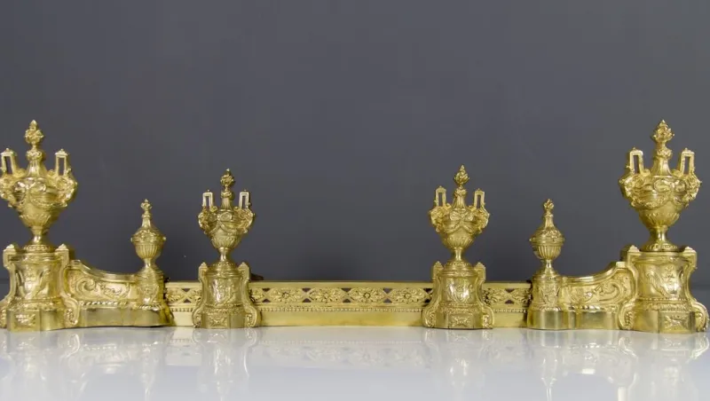 Outlet Pamono Louis XVI Style Bronze Fireplace Set from Charles Casier, Set of 5