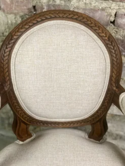 Pamono Louis XVI Style Carved Walnut Armchair with Beige Upholstery><noscript><img width=