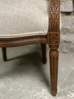 Pamono Louis XVI Style Carved Walnut Armchair with Beige Upholstery><noscript><img width=