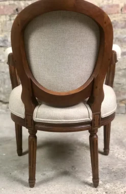 Pamono Louis XVI Style Carved Walnut Armchair with Beige Upholstery><noscript><img width=