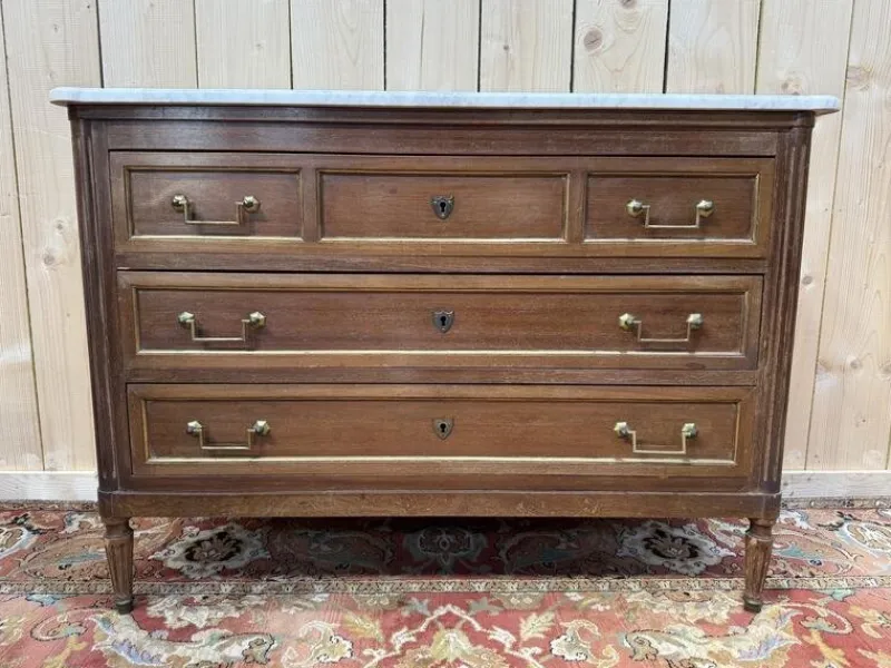 Discount Pamono Louis Xvi Style Chest of Drawers in Mahogany and Brass Trim, White Carrara Marble