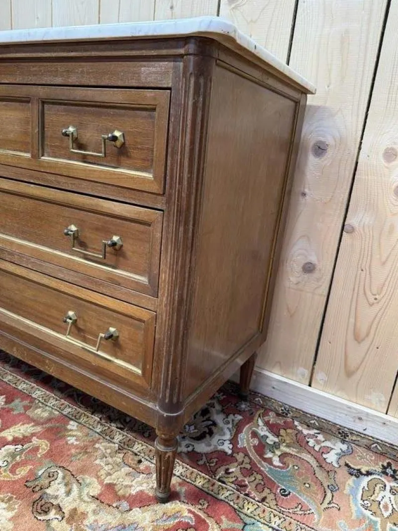 Discount Pamono Louis Xvi Style Chest of Drawers in Mahogany and Brass Trim, White Carrara Marble