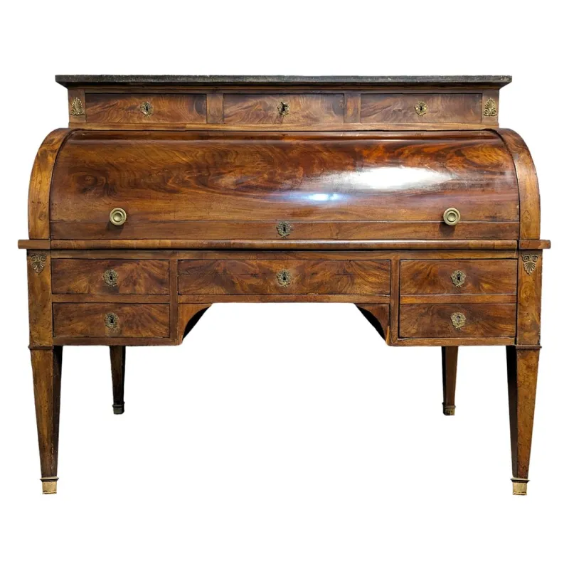 Pamono Louis XVI Style Cylinder Secretary in Flame Mahogany> Secretaires