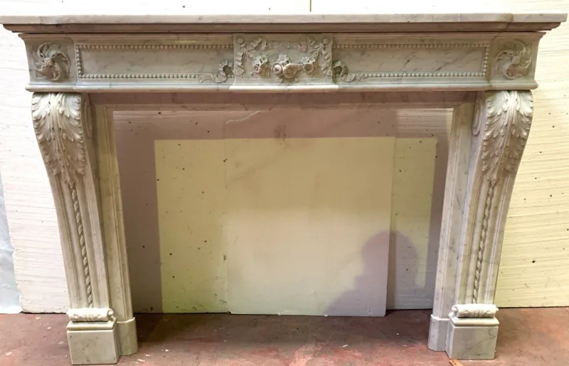 Pamono Louis XVI Style Fireplace in White Carrara Marble, 19th Century> Fireplaces And Mantels