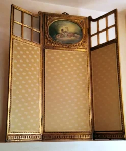 Pamono Louis XVI Style French Screen in Gilded Wood with Oil Painting and Ground Glass> Room Dividers & Screens