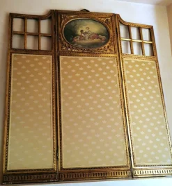 Pamono Louis XVI Style French Screen in Gilded Wood with Oil Painting and Ground Glass> Room Dividers & Screens