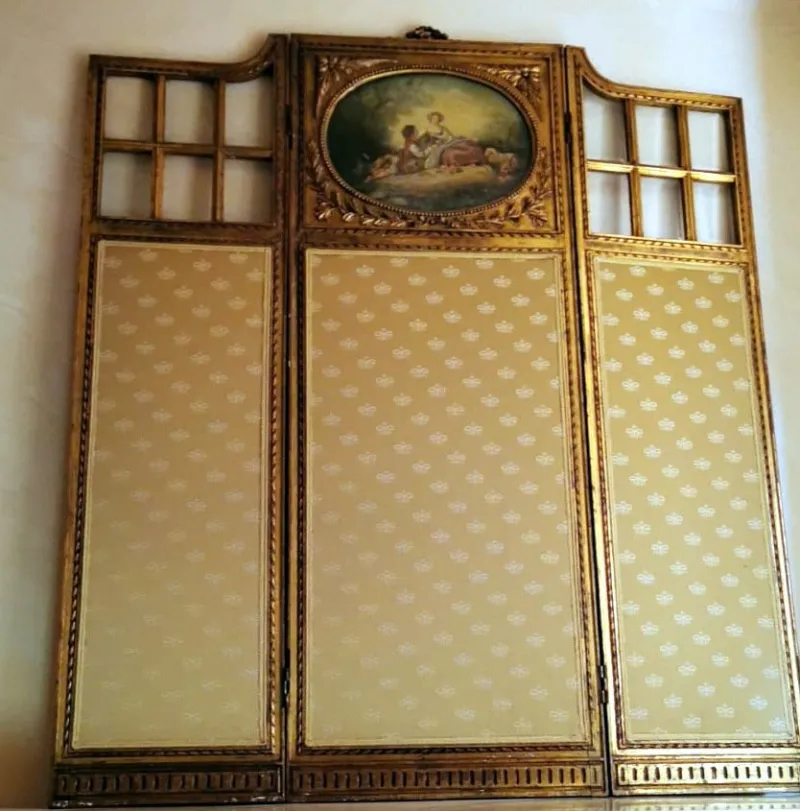 Pamono Louis XVI Style French Screen in Gilded Wood with Oil Painting and Ground Glass> Room Dividers & Screens