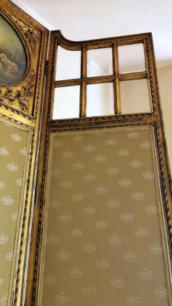 Pamono Louis XVI Style French Screen in Gilded Wood with Oil Painting and Ground Glass><noscript><img width=