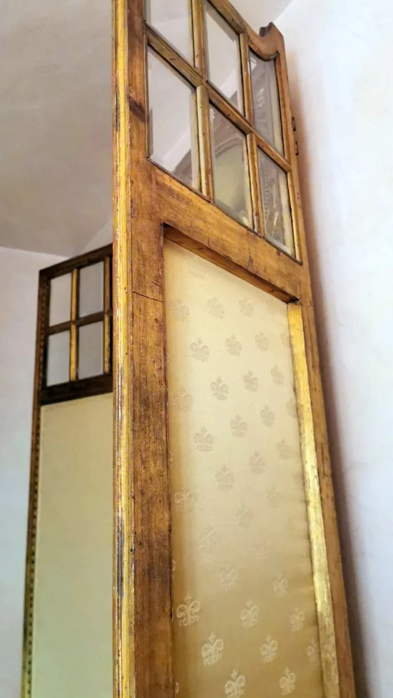 Pamono Louis XVI Style French Screen in Gilded Wood with Oil Painting and Ground Glass> Room Dividers & Screens
