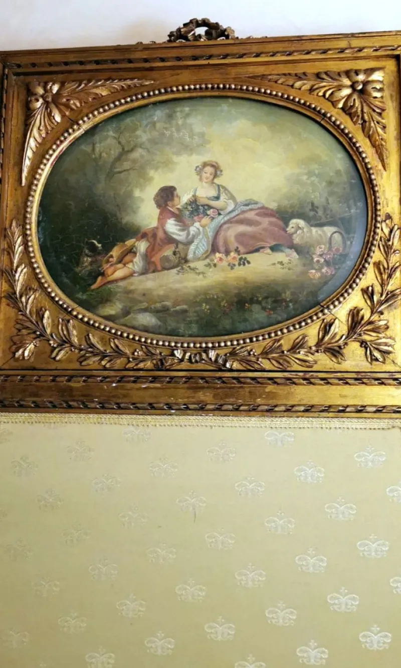 Pamono Louis XVI Style French Screen in Gilded Wood with Oil Painting and Ground Glass> Room Dividers & Screens