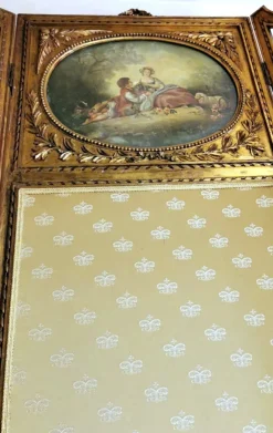 Pamono Louis XVI Style French Screen in Gilded Wood with Oil Painting and Ground Glass><noscript><img width=