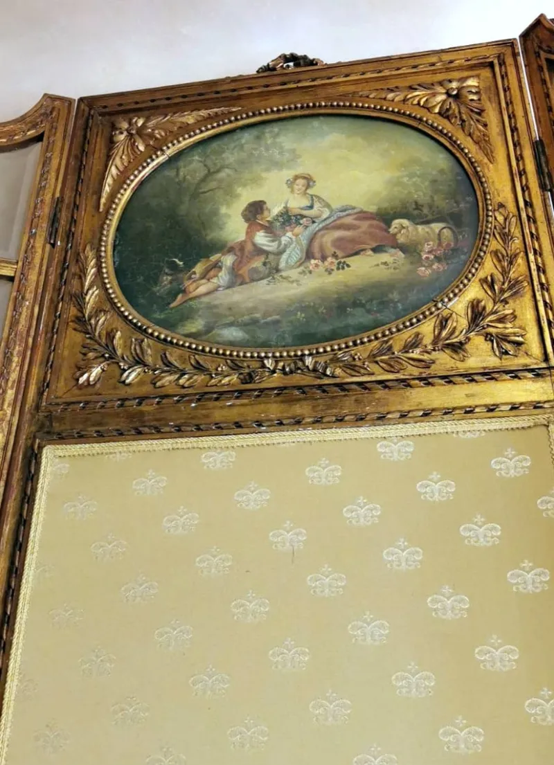 Pamono Louis XVI Style French Screen in Gilded Wood with Oil Painting and Ground Glass> Room Dividers & Screens