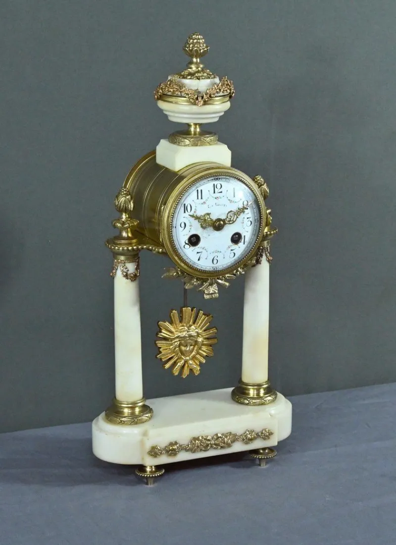 Pamono Louis XVI Style Marble and Bronze Clock from Mougin, 1889> Clocks