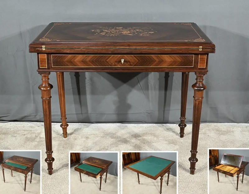 Outlet Pamono Louis Xvi Style Marquetry System Table, Late 19th Century