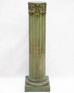 Clearance Pamono Louis XVI Style Pedestal Column in Olive Green
