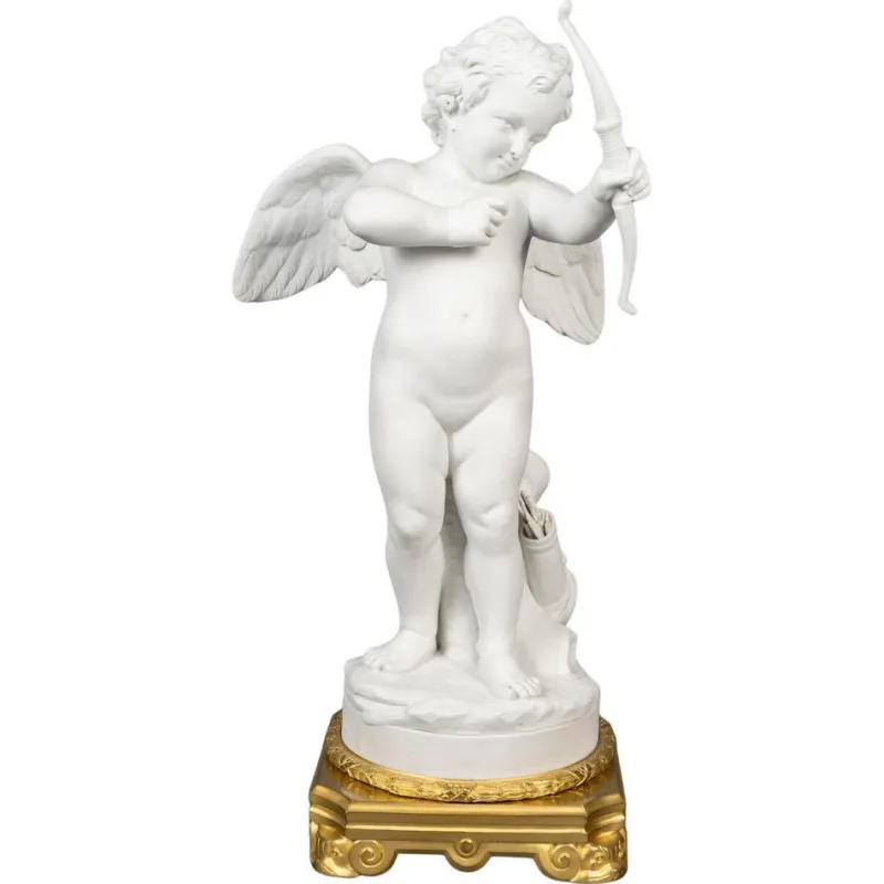 Pamono Louis XVI Style Sculpture of Amor with Bow, Bisque on Gilt Bronze Mount> Classical|Sculpture