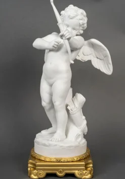 Pamono Louis XVI Style Sculpture of Amor with Bow, Bisque on Gilt Bronze Mount><noscript><img width=