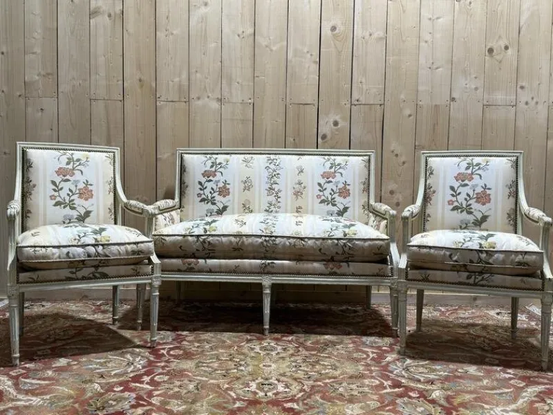 Pamono Louis XVI Style Sofa and Chairs, Set of 3> Living Room Sets