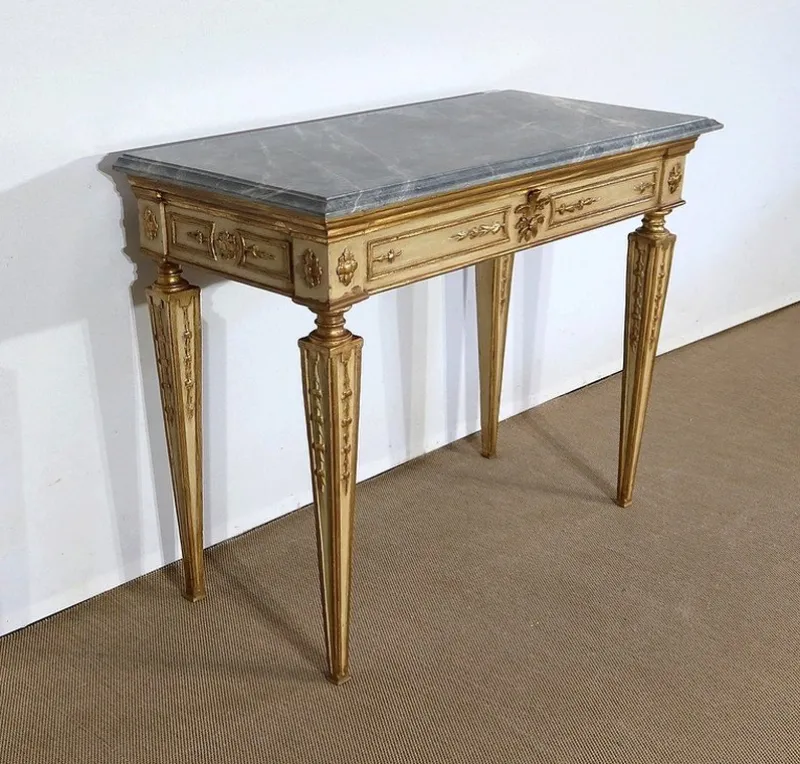 Pamono Louis XVI Style 19th-Century Marble and Golden Wood Console Table> Console Tables