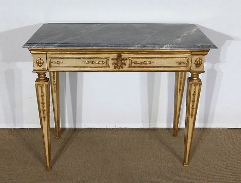 Pamono Louis XVI Style 19th-Century Marble and Golden Wood Console Table> Console Tables