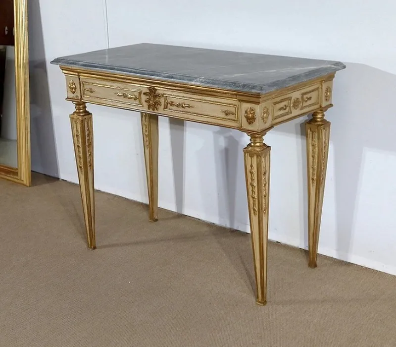 Pamono Louis XVI Style 19th-Century Marble and Golden Wood Console Table> Console Tables