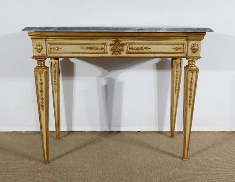 Pamono Louis XVI Style 19th-Century Marble and Golden Wood Console Table> Console Tables