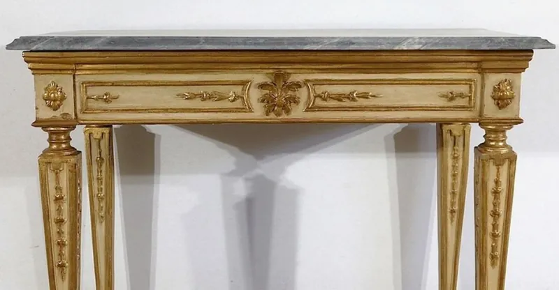 Pamono Louis XVI Style 19th-Century Marble and Golden Wood Console Table> Console Tables