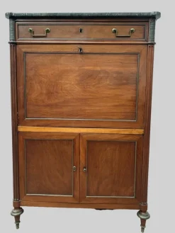 Pamono Louis XVI 19th Century Mahogany Secretary in Grey Veined Marble Top> Secretaires
