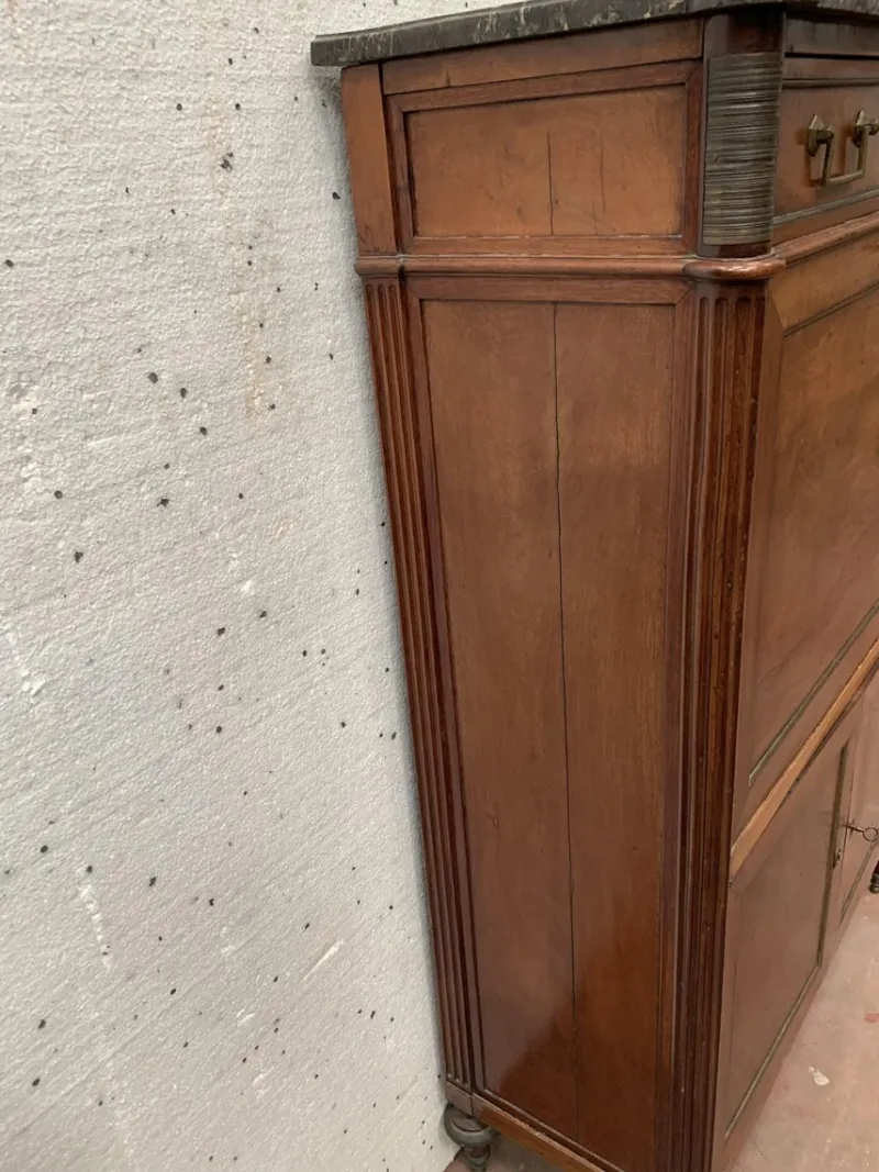 Pamono Louis XVI 19th Century Mahogany Secretary in Grey Veined Marble Top> Secretaires