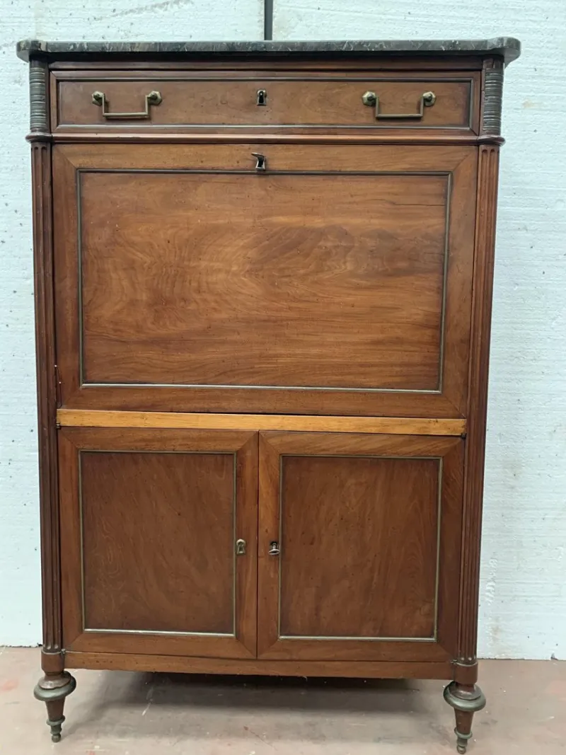 Pamono Louis XVI 19th Century Mahogany Secretary in Grey Veined Marble Top> Secretaires