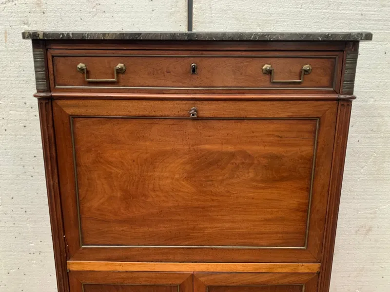 Pamono Louis XVI 19th Century Mahogany Secretary in Grey Veined Marble Top> Secretaires