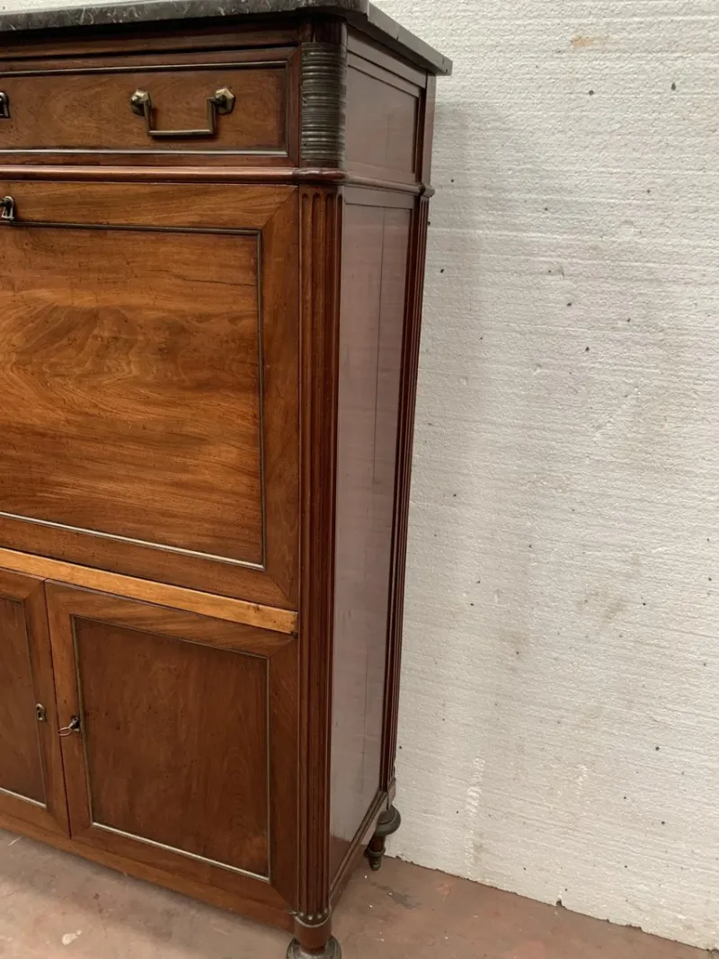 Pamono Louis XVI 19th Century Mahogany Secretary in Grey Veined Marble Top> Secretaires