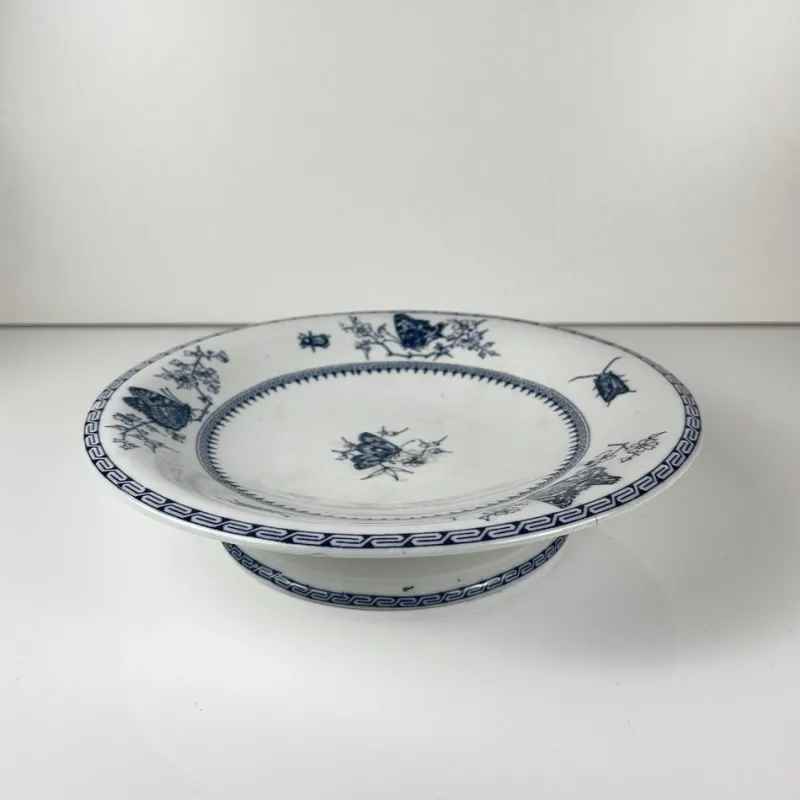 Clearance Pamono Low Blue Butterfly Compote Dish on Pedestal by Minton & Co., 1876