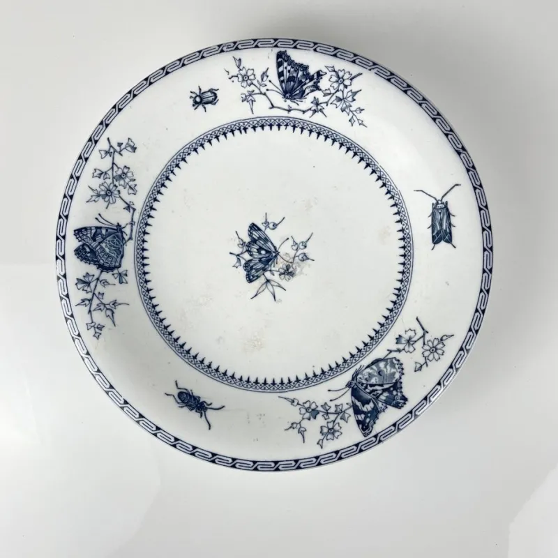 Clearance Pamono Low Blue Butterfly Compote Dish on Pedestal by Minton & Co., 1876