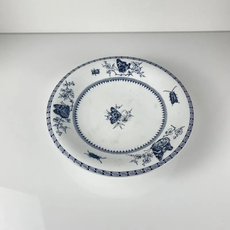 Clearance Pamono Low Blue Butterfly Compote Dish on Pedestal by Minton & Co., 1876
