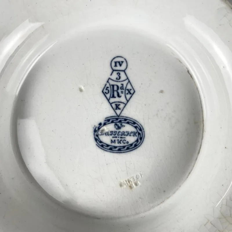 Clearance Pamono Low Blue Butterfly Compote Dish on Pedestal by Minton & Co., 1876