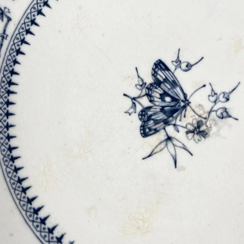 Clearance Pamono Low Blue Butterfly Compote Dish on Pedestal by Minton & Co., 1876