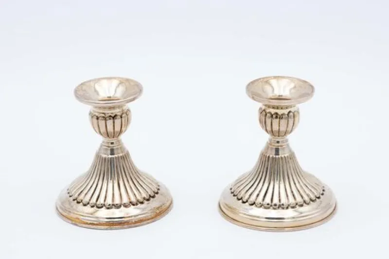 Pamono Low Fluted Silver Candlesticks, Set of 2> Candleholders