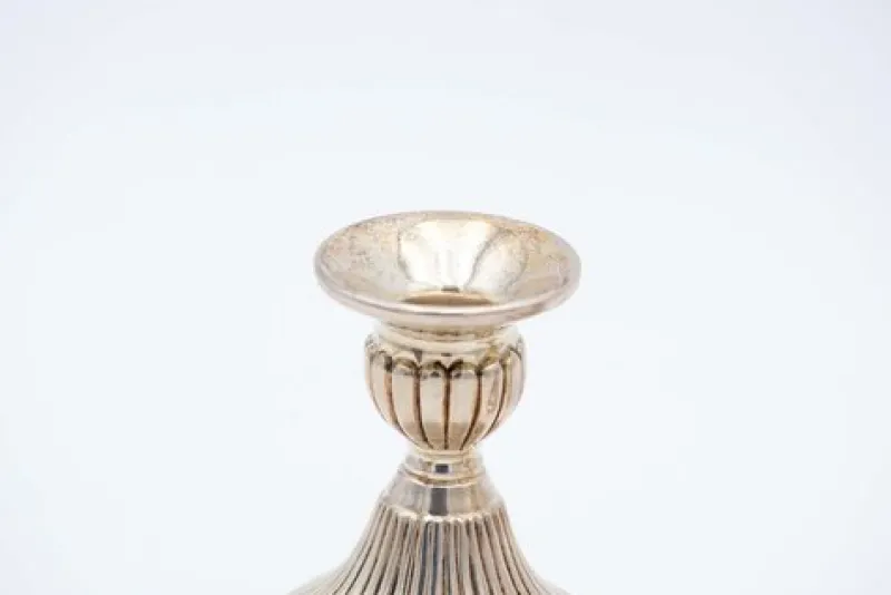 Pamono Low Fluted Silver Candlesticks, Set of 2> Candleholders