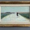 Pamono Low Horizon Street Scenes, 1950s, Paint & Lacquer & Linen, Framed> Minimalist