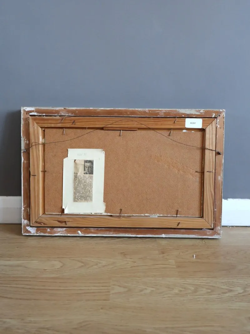 Pamono Low Horizon Street Scenes, 1950s, Paint & Lacquer & Linen, Framed> Minimalist