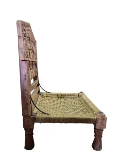 Outlet Pamono Low Indian Hand-Carved Chairs with Elephant Backrests, 1950s, Set of 2
