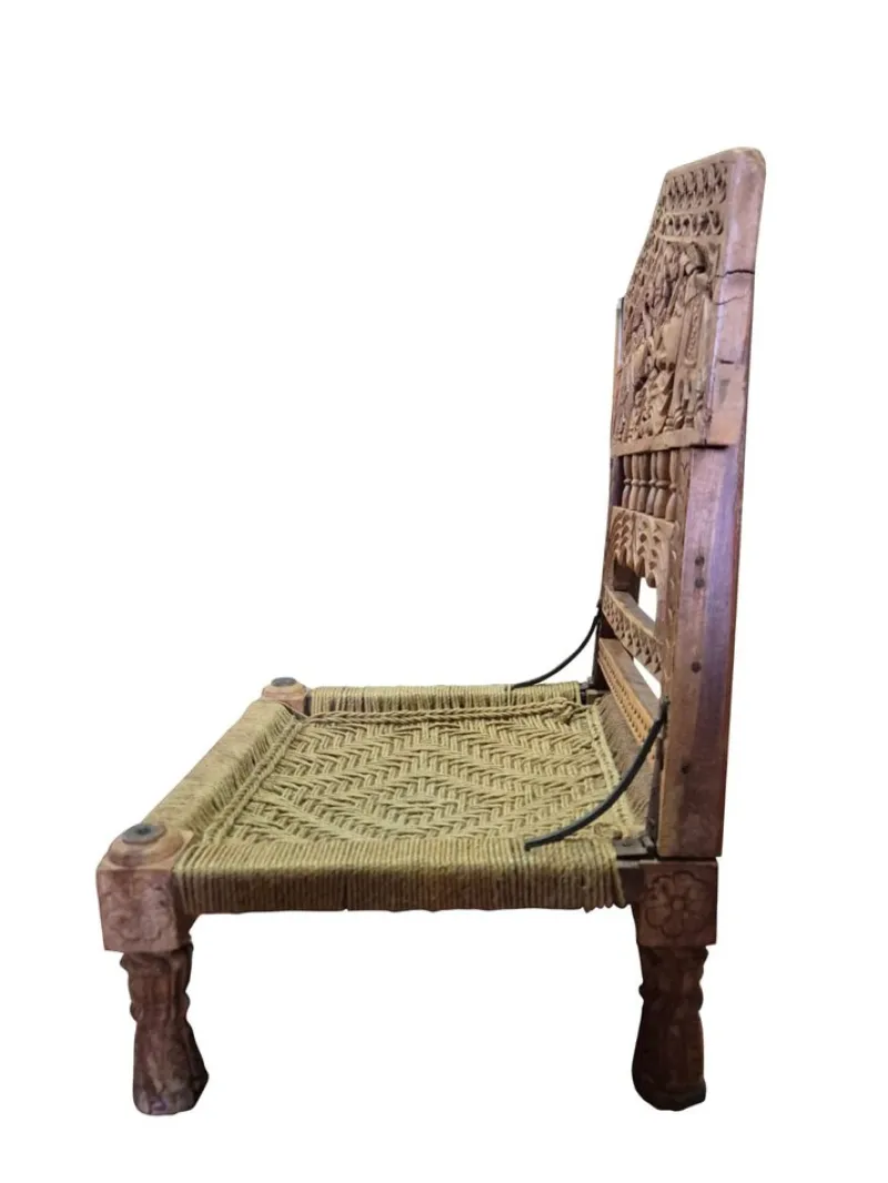 Outlet Pamono Low Indian Hand-Carved Chairs with Elephant Backrests, 1950s, Set of 2