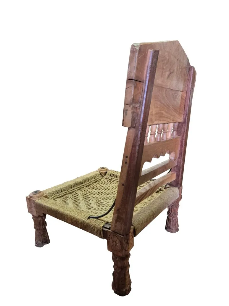 Outlet Pamono Low Indian Hand-Carved Chairs with Elephant Backrests, 1950s, Set of 2