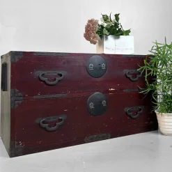 Pamono Low Japanese Meiji Tansu Chest of Drawers, 1910s> Cabinets & Wardrobes