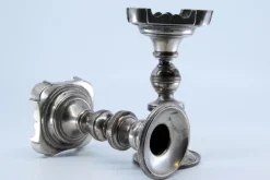 Pamono Low Silver Candlesticks with Turned Stems and Friezes on the Cut-Out Bases, Set of 2><noscript><img width=