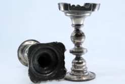 Pamono Low Silver Candlesticks with Turned Stems and Friezes on the Cut-Out Bases, Set of 2><noscript><img width=