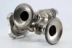Pamono Low Silver Candlesticks with Turned Stems and Friezes on the Cut-Out Bases, Set of 2><noscript><img width=
